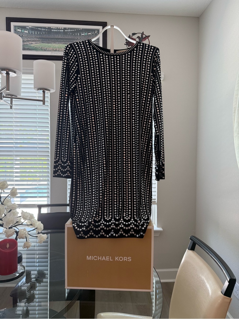 Michael Kors Black and White Studded Midi Dress